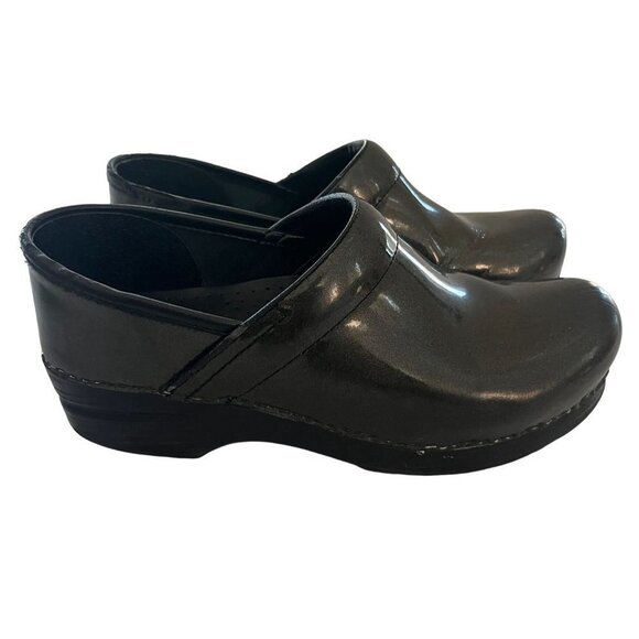 Dansko Clogs Womens 8.5 - 9 Metallic Black Gray Leather Slip On Nurse Shoes EU39 - Picture 1 of 10